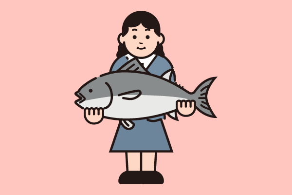 魚を持つ女性
